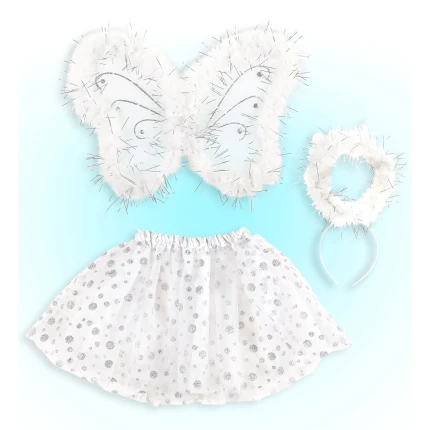 White Angel Costume Set (Skirt, Halo, Wings)