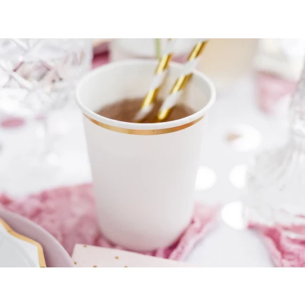 White Disposable Cups with Gold Rim (6 pcs / 260 ml)