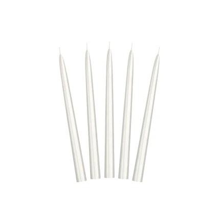 Ilgos stalo žvakės balto perlo spalvos (24cm/10vnt)