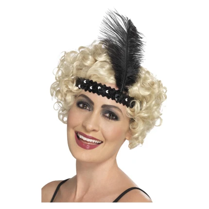 Black Retro Headband with Feather