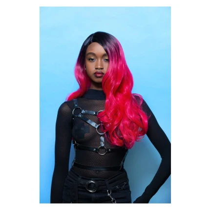 Black and Pink Ombre Long Wavy Wig