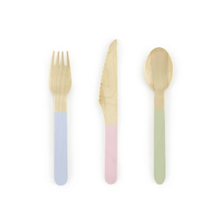 Wooden Cutlery Set with Pastel Decoration (18 pcs / 16 cm)