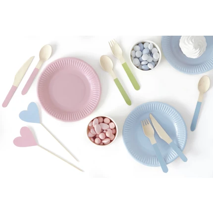 Wooden Cutlery Set with Pastel Decoration (18 pcs / 16 cm)