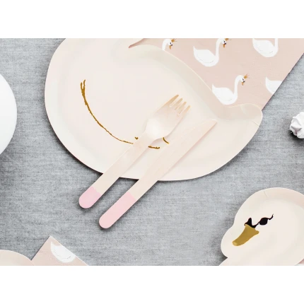 Wooden Cutlery Set with Pink Decoration (18 pcs / 16 cm)