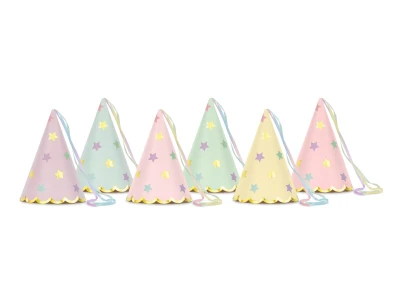 Pastel Star Birthday Party Hats (6 pcs.)