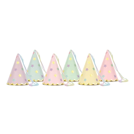 Pastel Star Birthday Party Hats (6 pcs.)