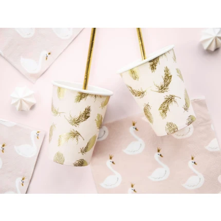 Pink Disposable Cups with Gold Leaf Detail (6 pcs. / 260 ml)