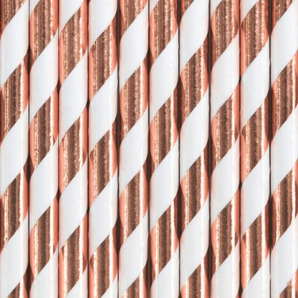 Rožinio aukso - balti popieriniai šiaudeliai (10 vnt./19,5 cm)
