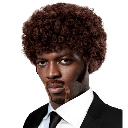 Rudas afro perukas su ūsais ir žandenomis