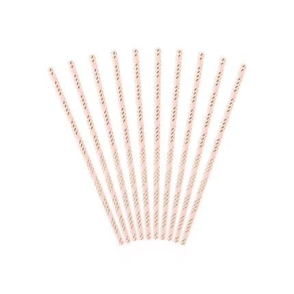Šviesiai rožiniai popieriniai šiaudeliai su aukso linijomis (10 vnt./19,5 cm)