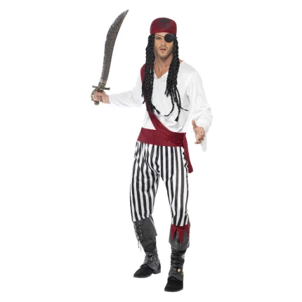 Men's Pirate Costume with Red Belt