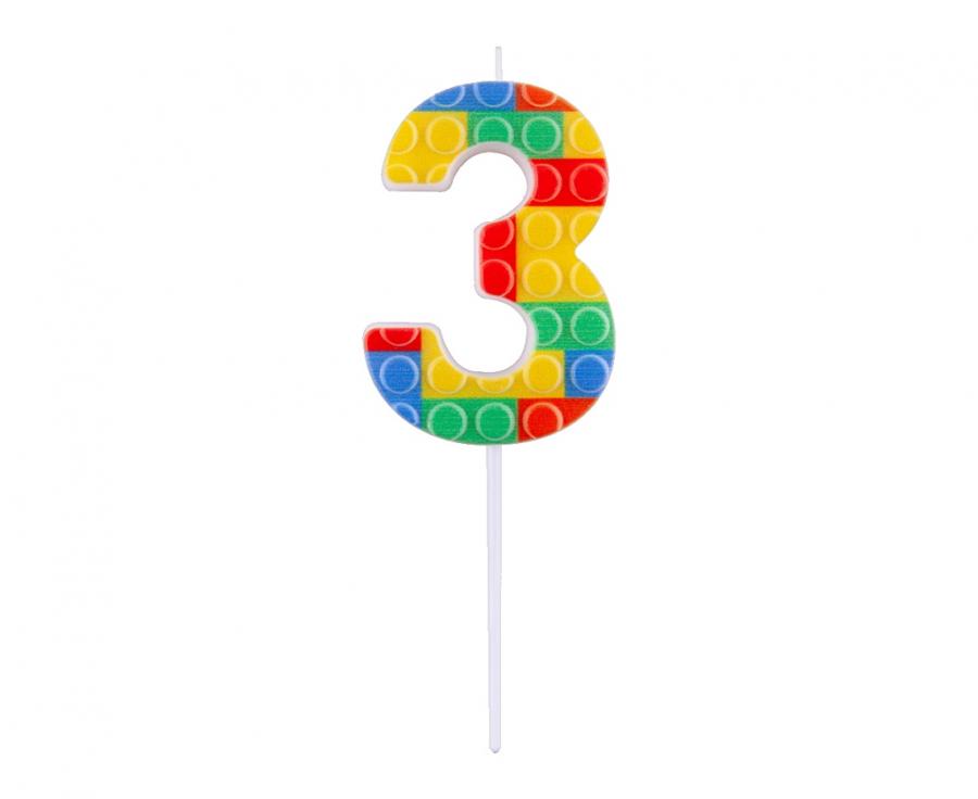 lego žvakutė tortui 3 LEGO Brick Birthday Candle "3" - Image 1