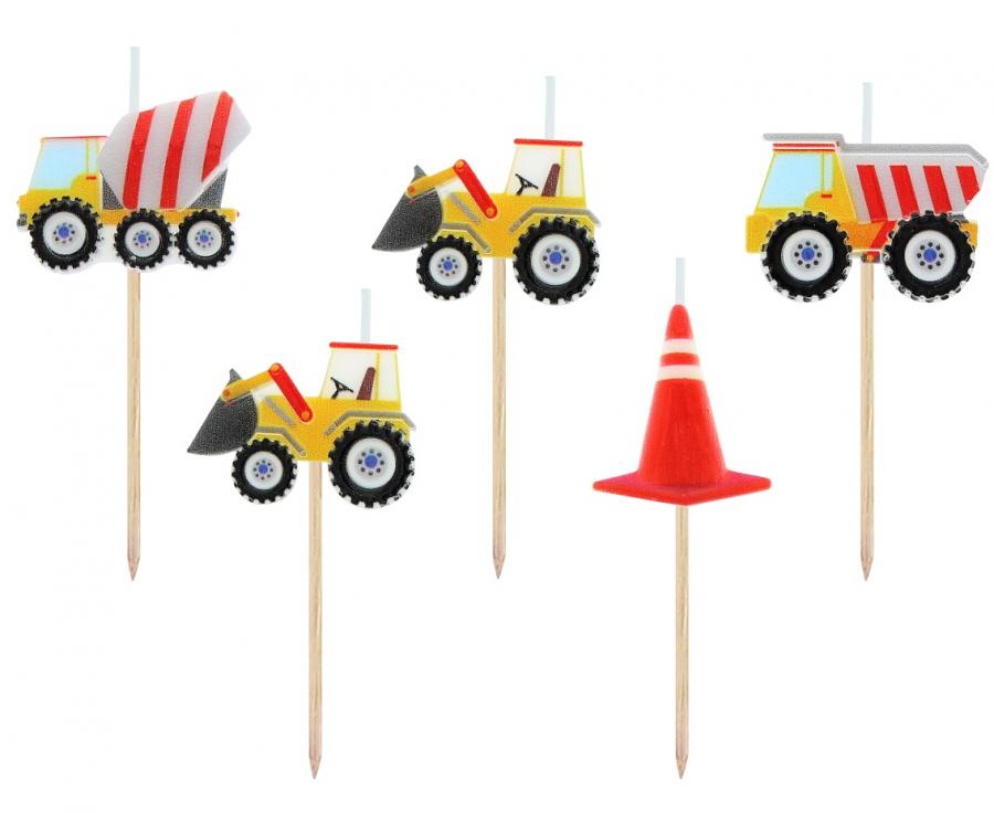 žvakutės traktoriai ir mašinos statybose Construction Vehicles Birthday Candles - Image 1