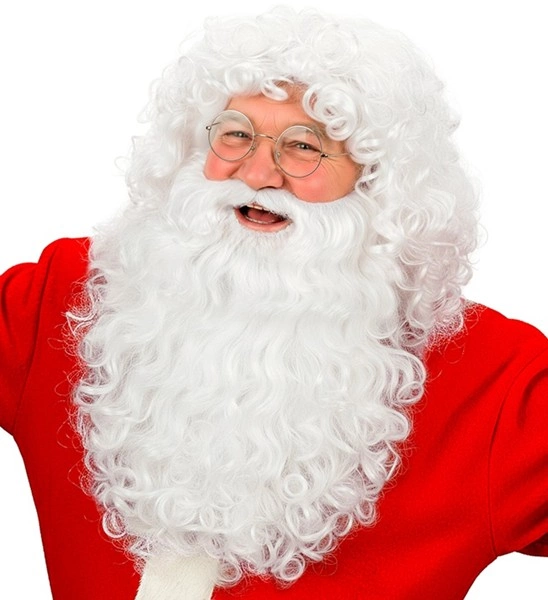 Full white Santa Claus beard with moustache