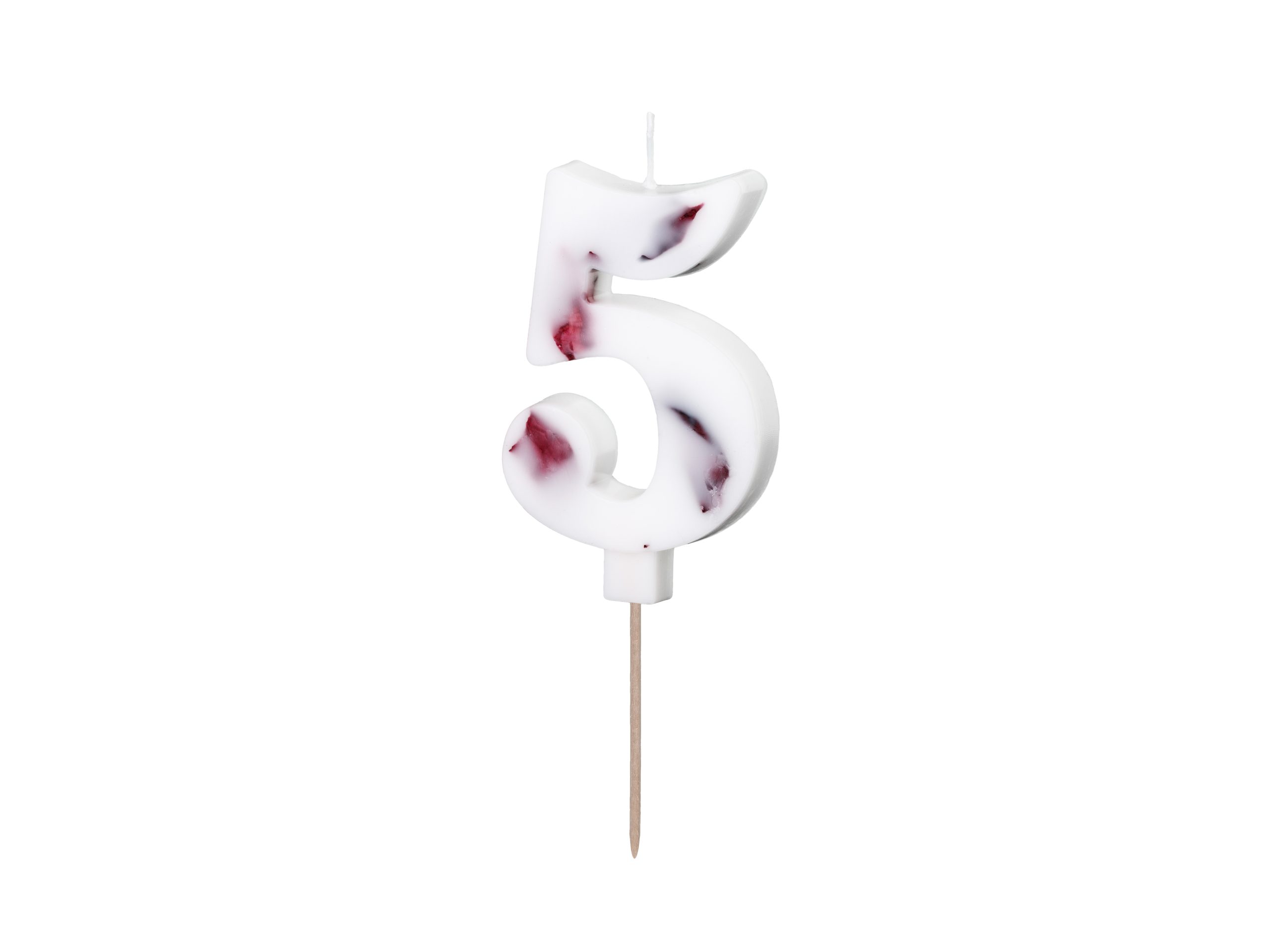 Balta žvakutė su žiedlapiais "5" Balta žvakutė su žiedlapiais "5"