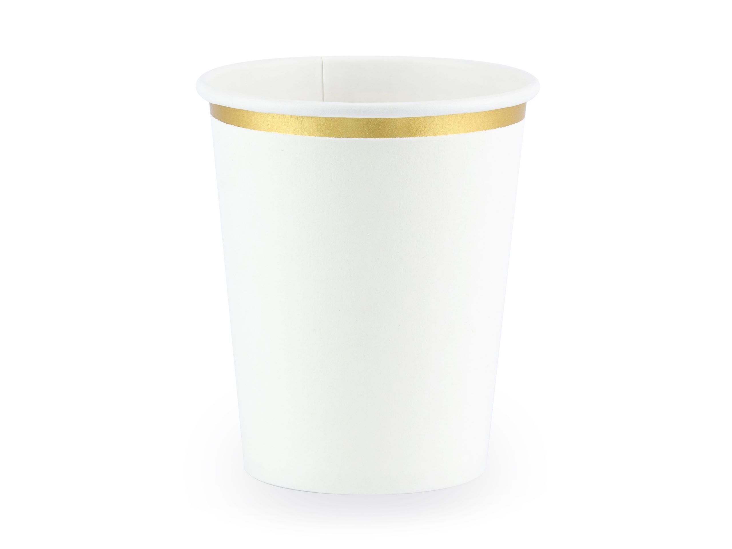 Balti vienkartiniai puodeliai aukso krašteliu (6 vnt./260 ml) Balti vienkartiniai puodeliai aukso krašteliu (6 vnt./260 ml)