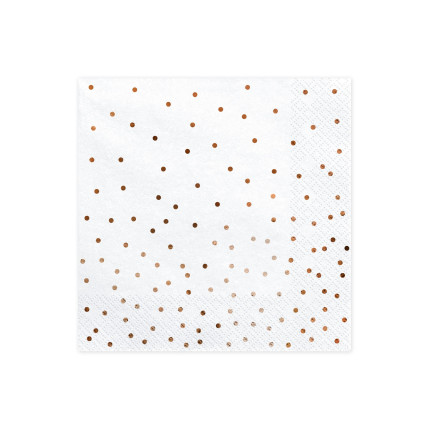 Baltos servetėlės su rožinio aukso taškeliais (12 vnt./33x33 cm)