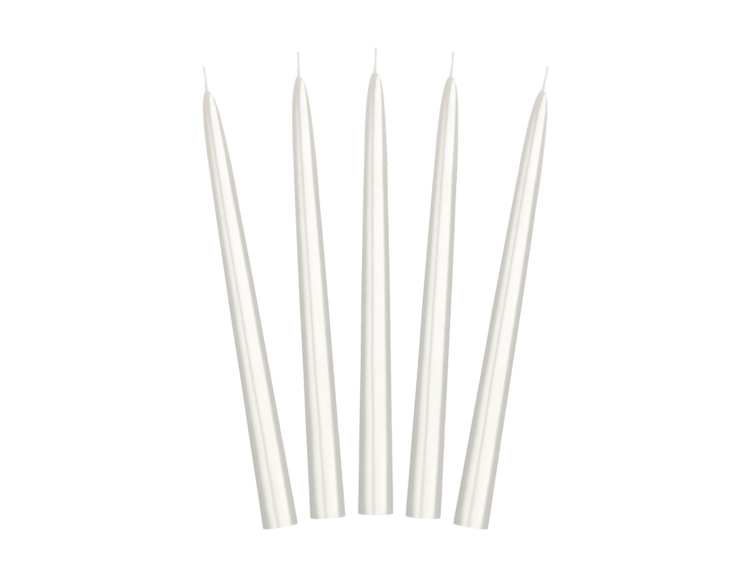 Ilgos stalo žvakės balto perlo spalvos (24cm/10vnt) Ilgos stalo žvakės balto perlo spalvos (24cm/10vnt)