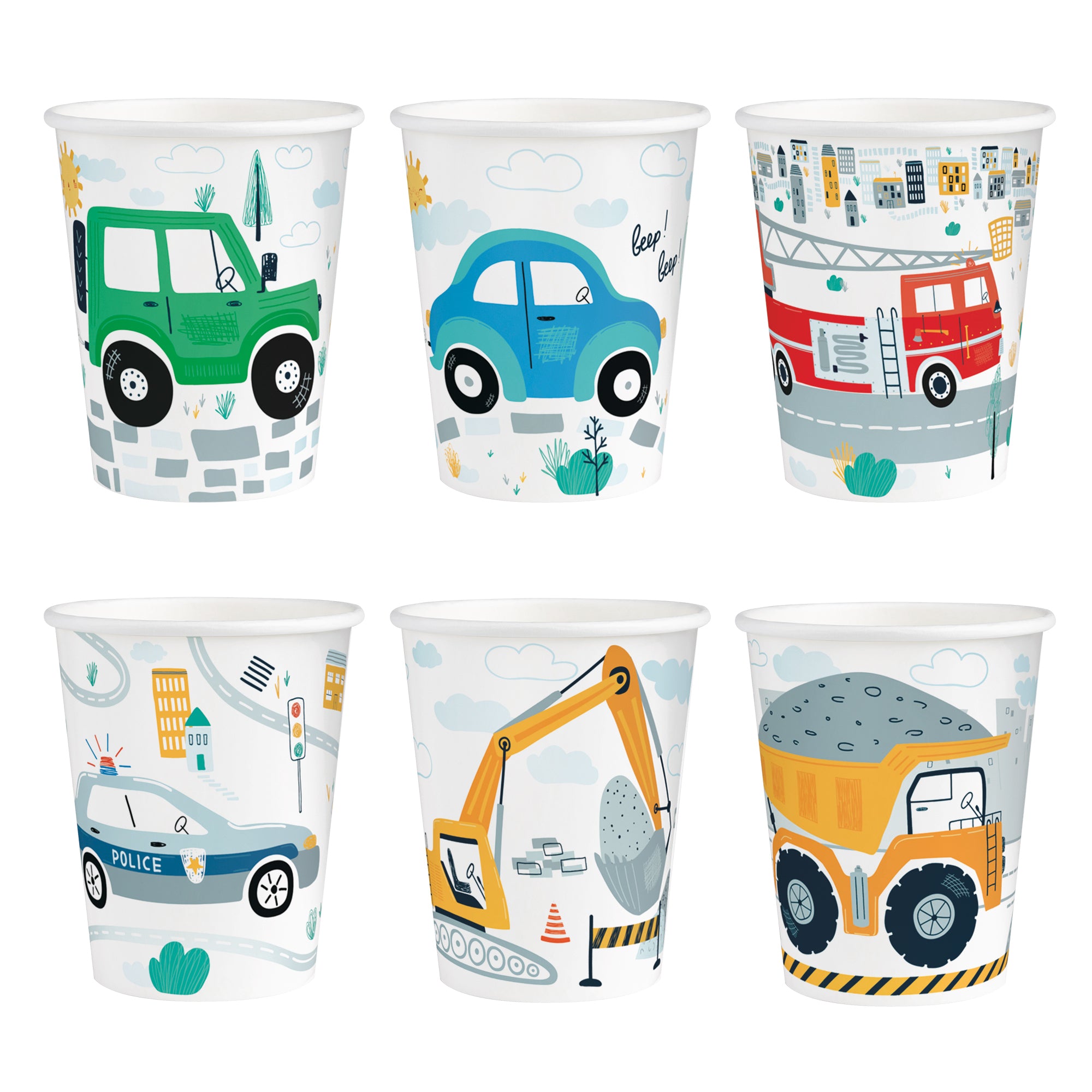 Vienkartiniai puodeliai Automobiliai (6 vnt/ 220 ml) Vienkartiniai puodeliai Automobiliai (6 vnt/ 220 ml)